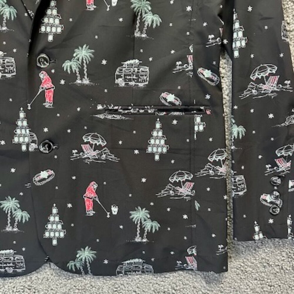Travis Mathew Christmas blazer in Golfing Santa Design - Size Large - Black NWOT - Picture 3 of 7